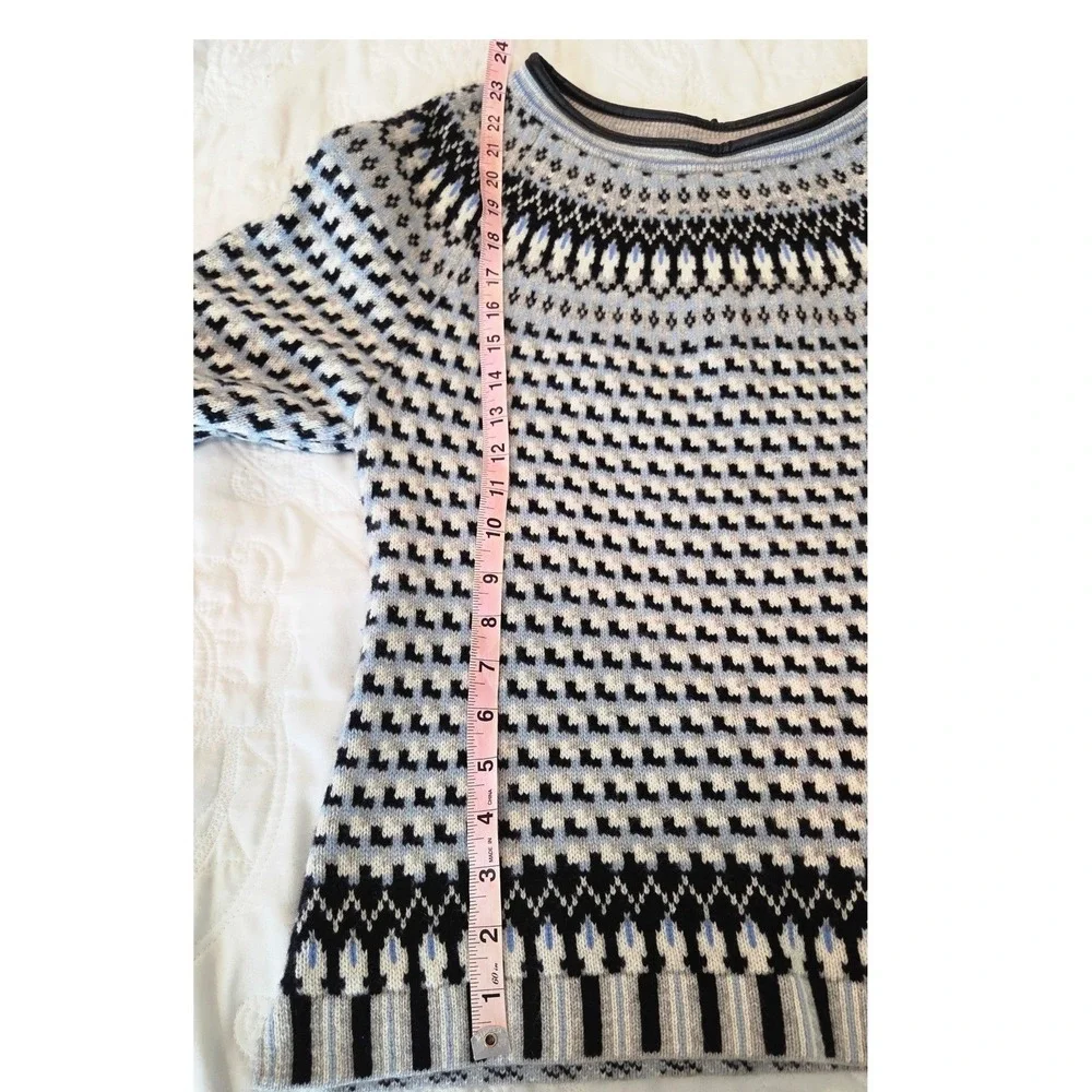 Ellie Kai 100% Cashmere Leather Trim Blue Gray‎ Winter Sweater Cozy Small